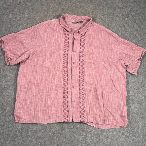 Cubavera Red Linen Blend Embroidered Short Sleeve Button Down Top Men's Size 4X - Picture 1 of 6